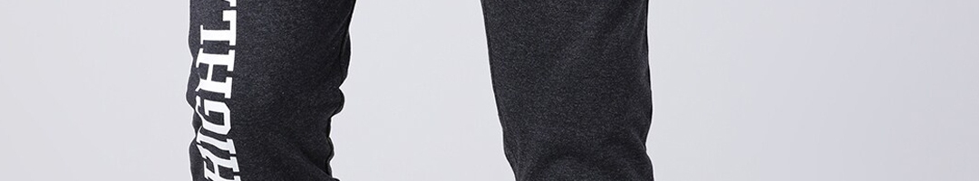 Buy HIGHLANDER Men Charcoal Black Typography Slim Fit Track Pants ...