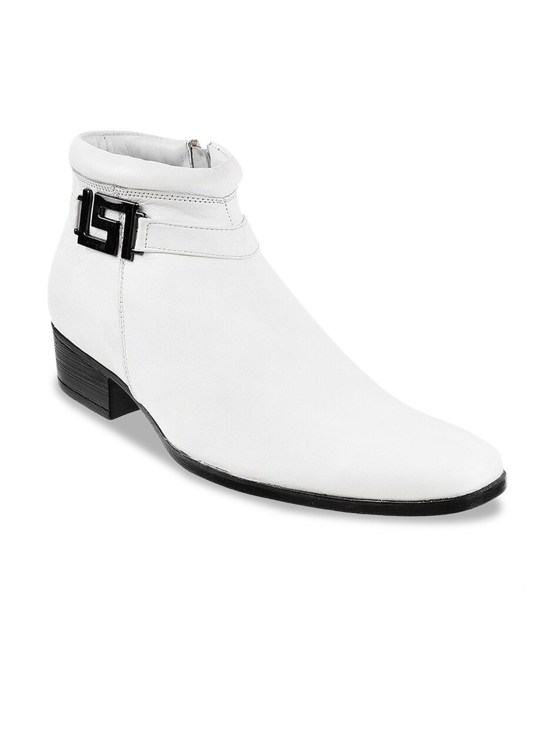 Buy Mochi Men White Textured Leather Formal Boots Formal Shoes for