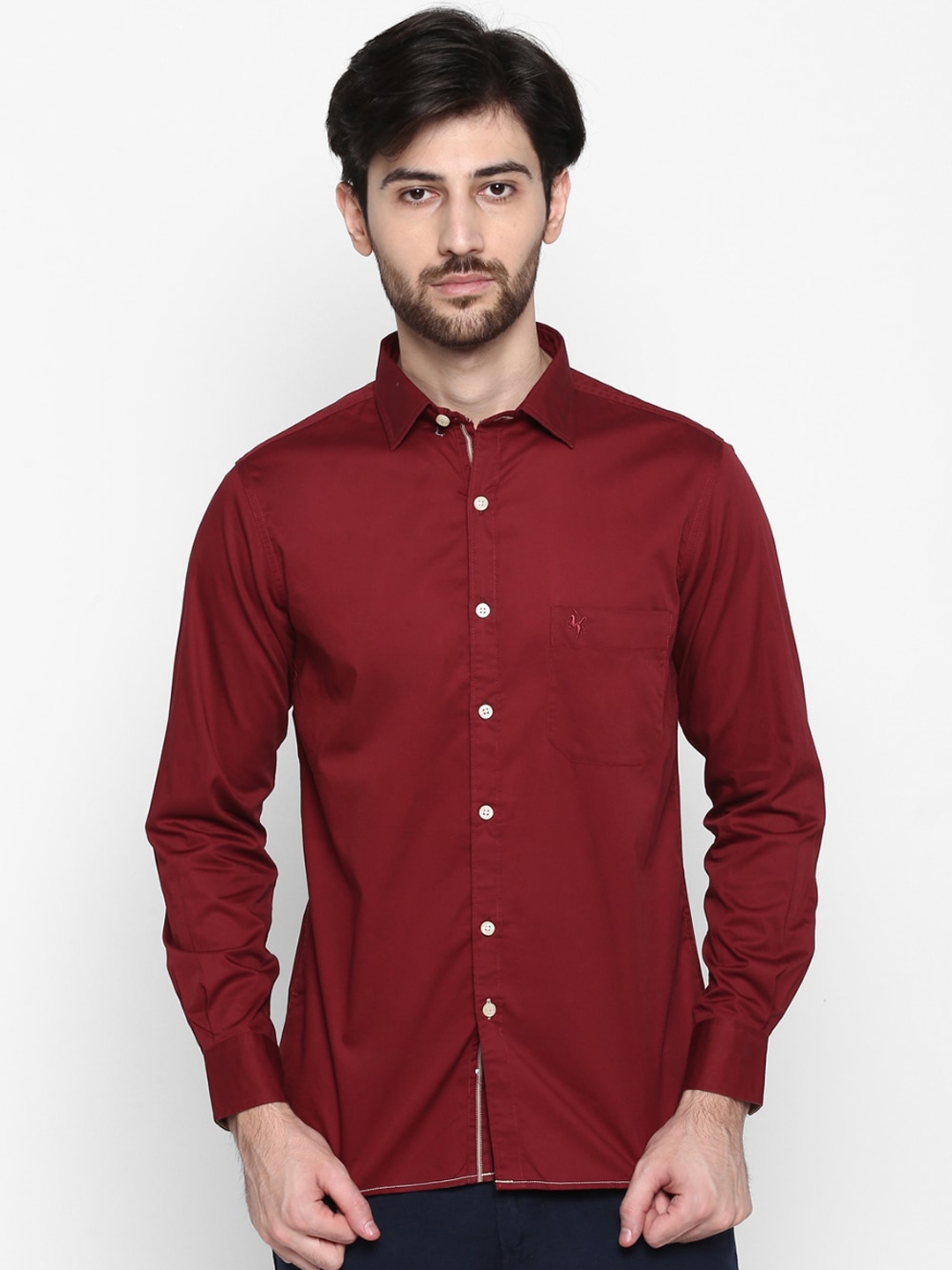 Buy Cantabil Men Maroon Slim Fit Solid Casual Shirt - Shirts for Men ...