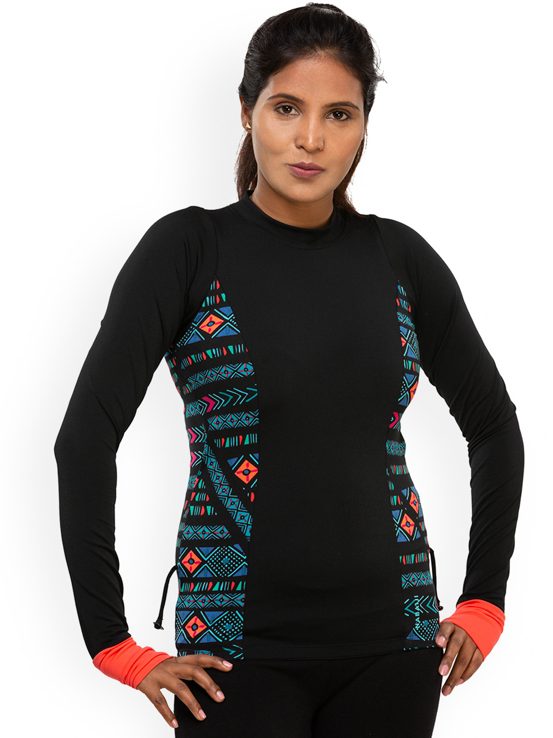 Buy Nabaiji By Decathlon Women Black & Blue Printed Swimming Top