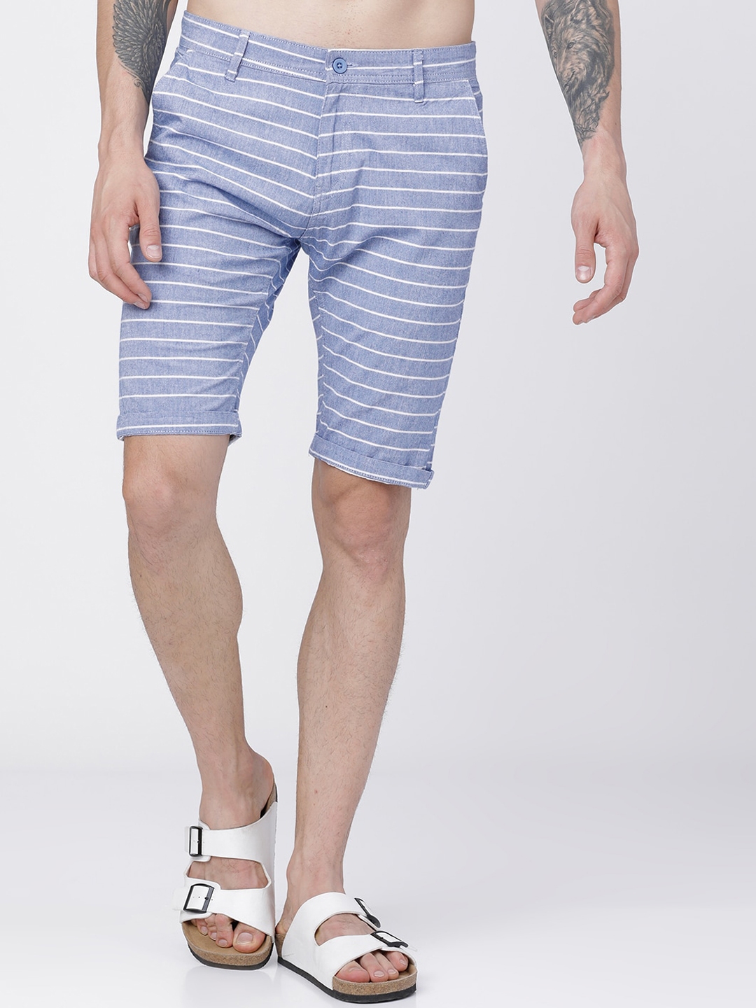 Buy HIGHLANDER Men Blue & White Striped Slim Fit Regular Shorts ...