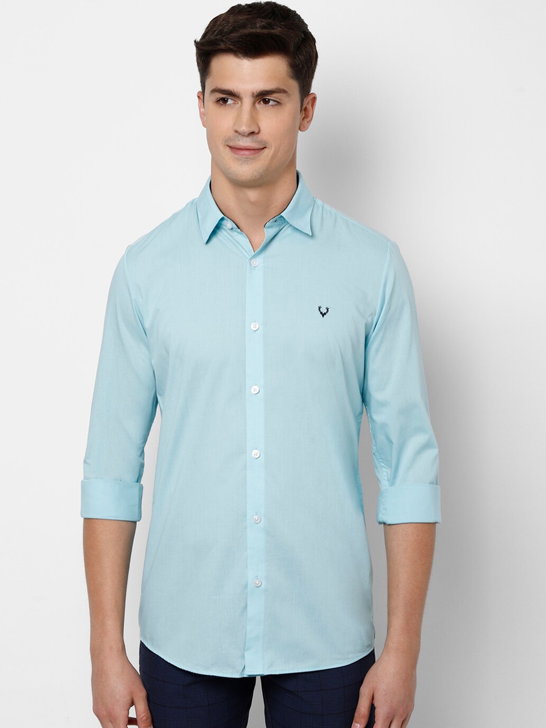 Buy Allen Solly Men Blue Slim Fit Solid Casual Shirt - Shirts for Men ...
