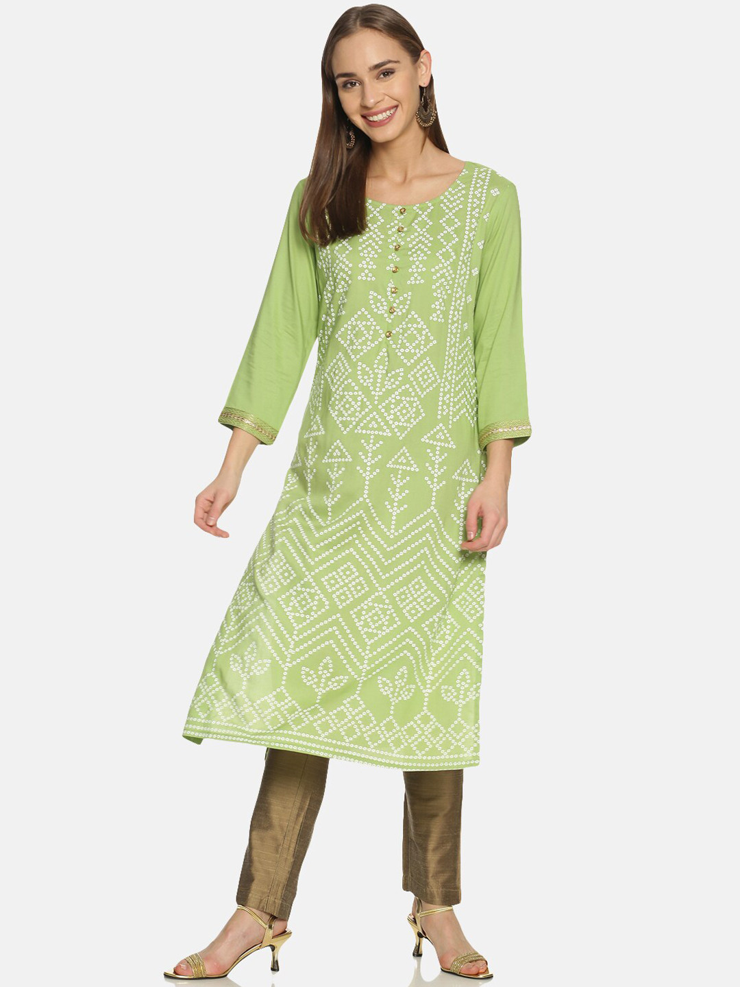Bandhani Wraparound Pants In Lime Green main image 1