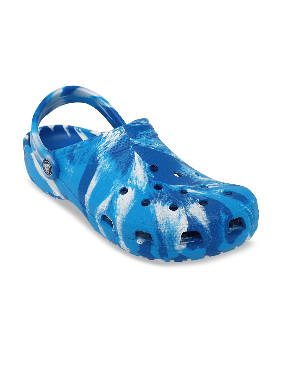 white and blue crocs