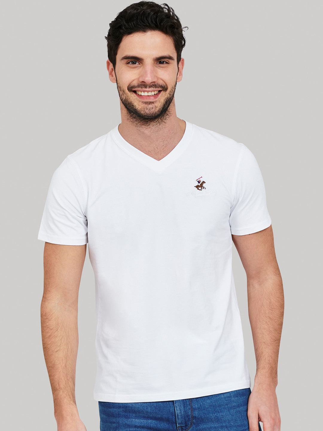 Buy Beverly Hills Polo Club Men White Solid V Neck T Shirt Tshirts