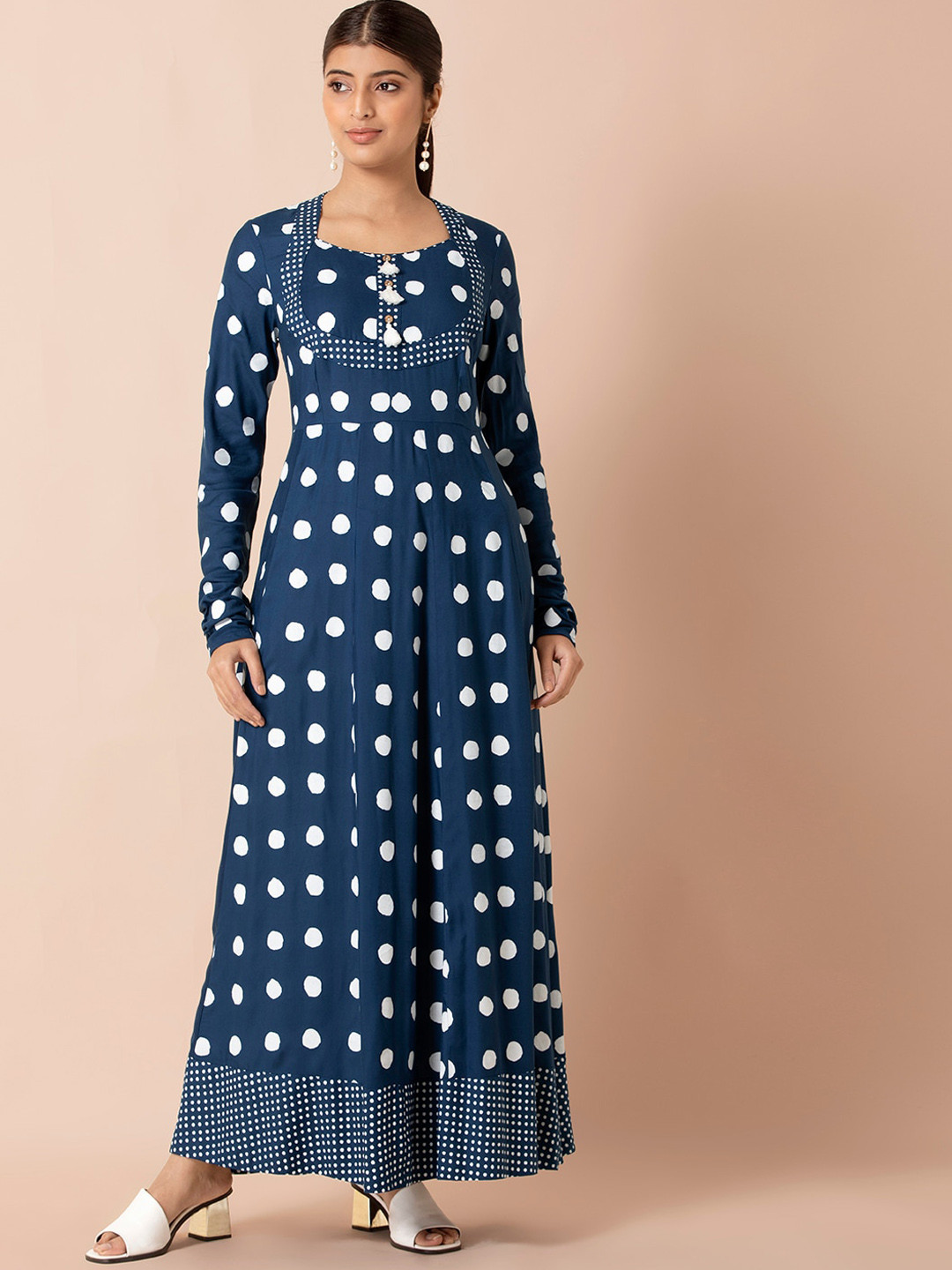 Buy INDYA Women Indigo Geometric Churi Sleeve Anarkali Kurta Kurtas