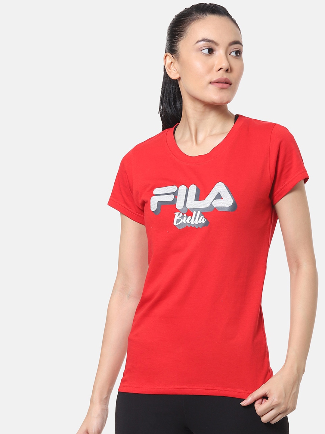 Buy FILA Women Red Printed Round Neck T Shirt - Tshirts for Women ...