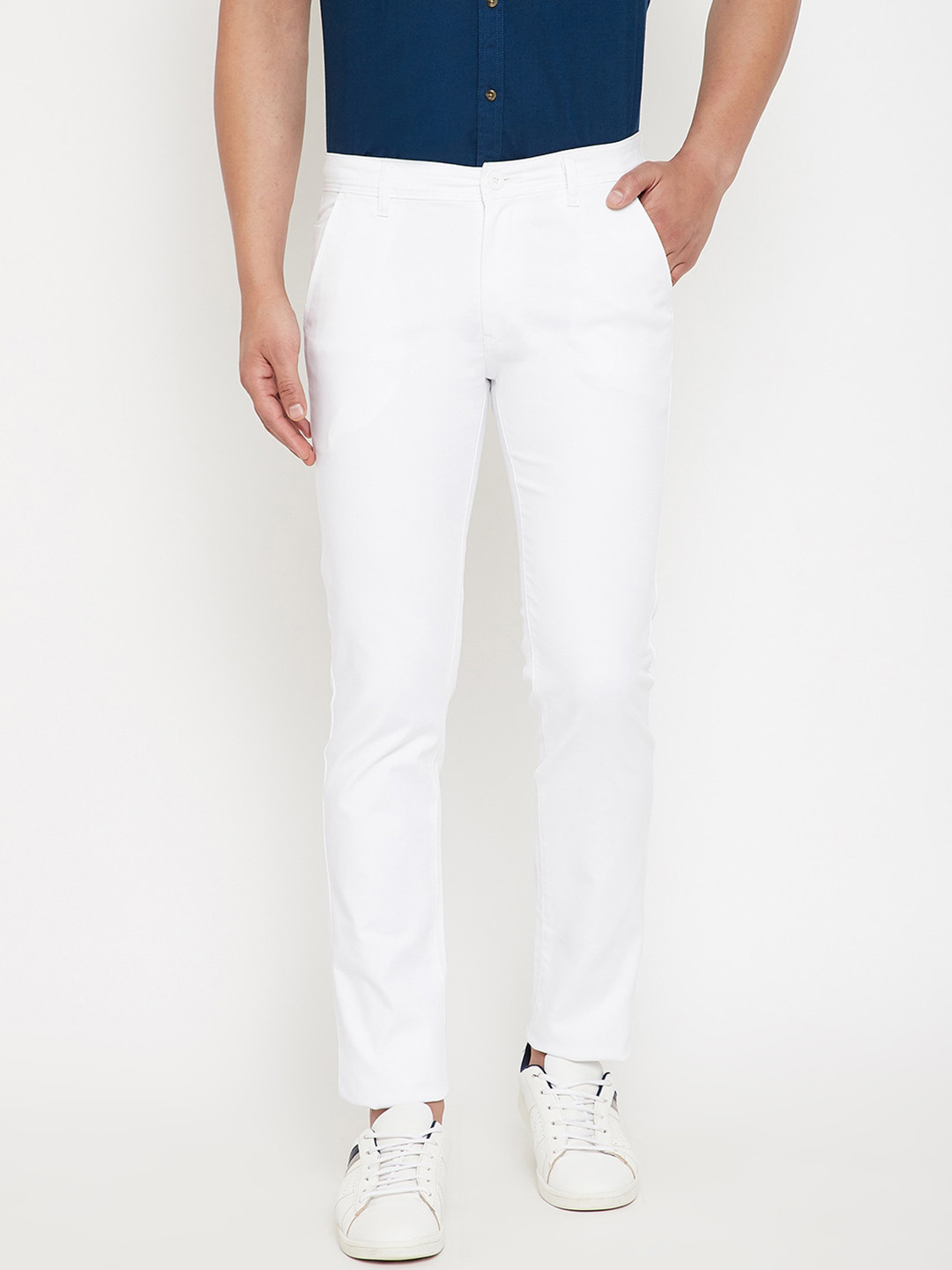Buy Canary London Men White Slim Fit Solid Regular Trousers Trousers