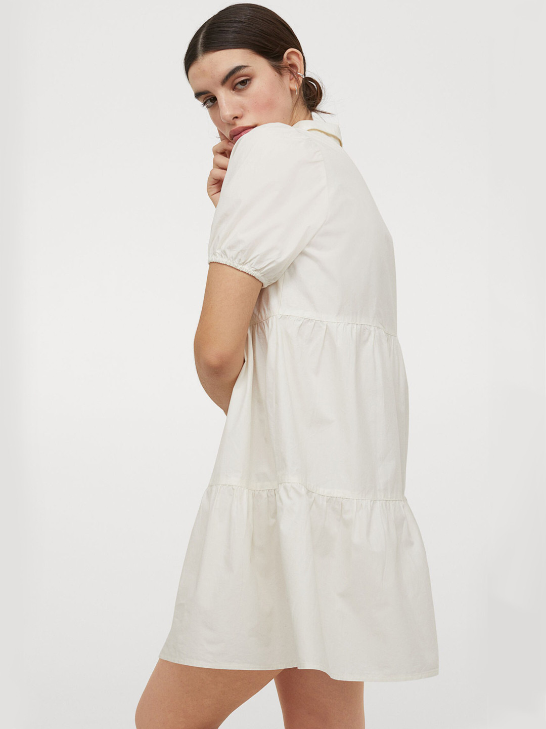 Buy H&M Women Cream Coloured Solid Cotton Poplin Dress - Dresses for Women 13968288 | Myntra