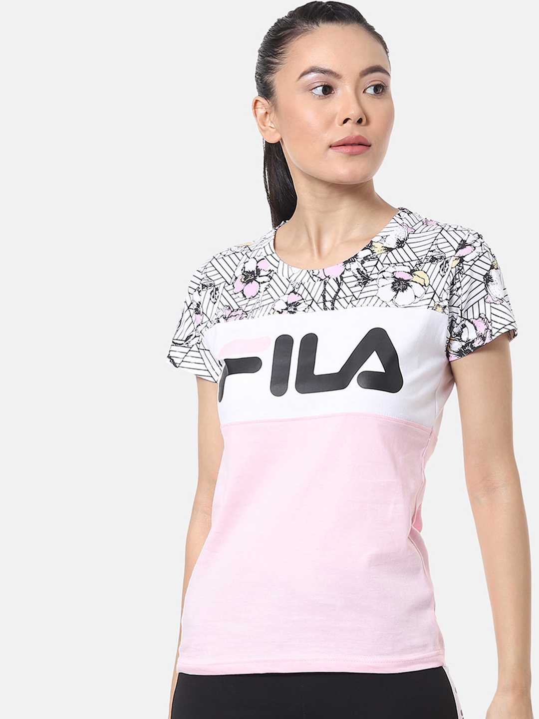 Buy FILA Pink & White Colourblocked Regular Top - Tops for Women ...