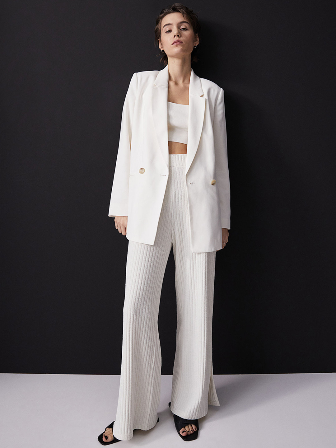 Buy H&M Women White Double Breasted Blazer Blazers for Women 13969178