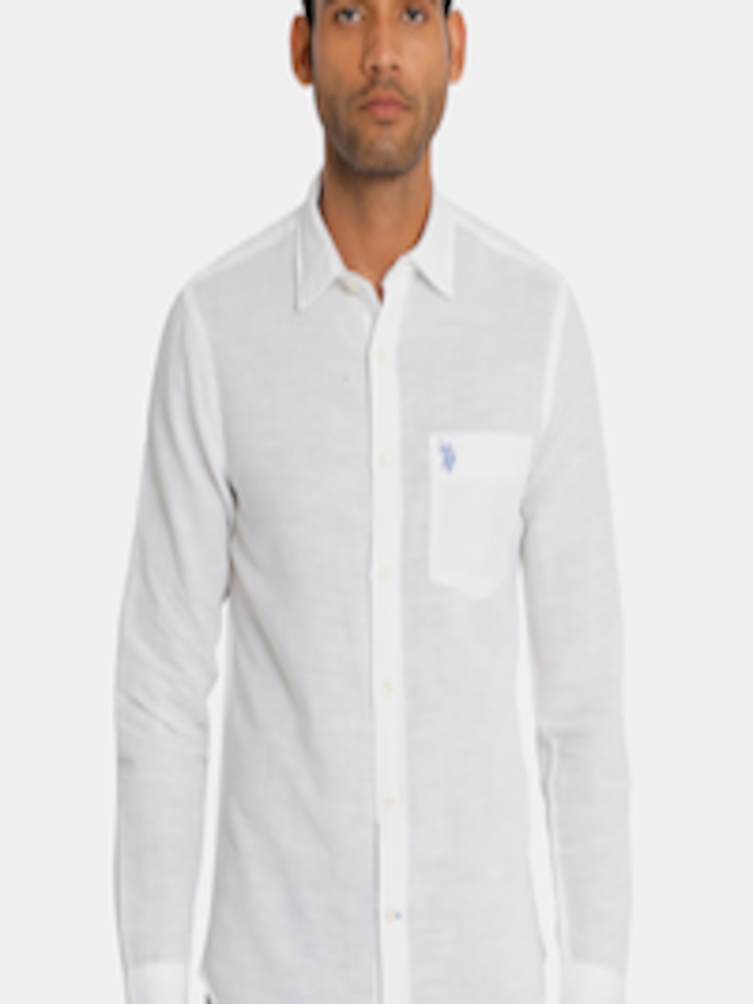 Buy U.S. Polo Assn. Men White Regular Fit Solid Cotton Casual Shirt ...
