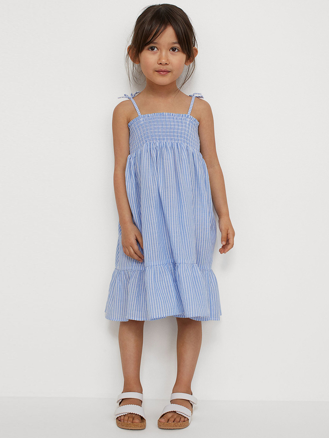 Buy H&M Girls Blue & White Striped Smocked Cotton Dress Dresses for