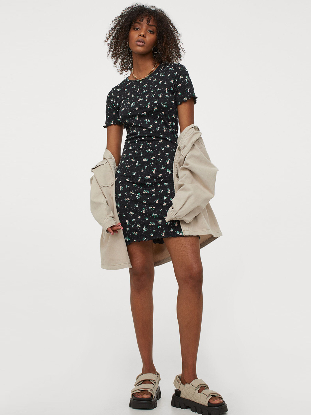 Buy H&M Women Black Printed Smocked Dress - Dresses for Women 13969614 | Myntra