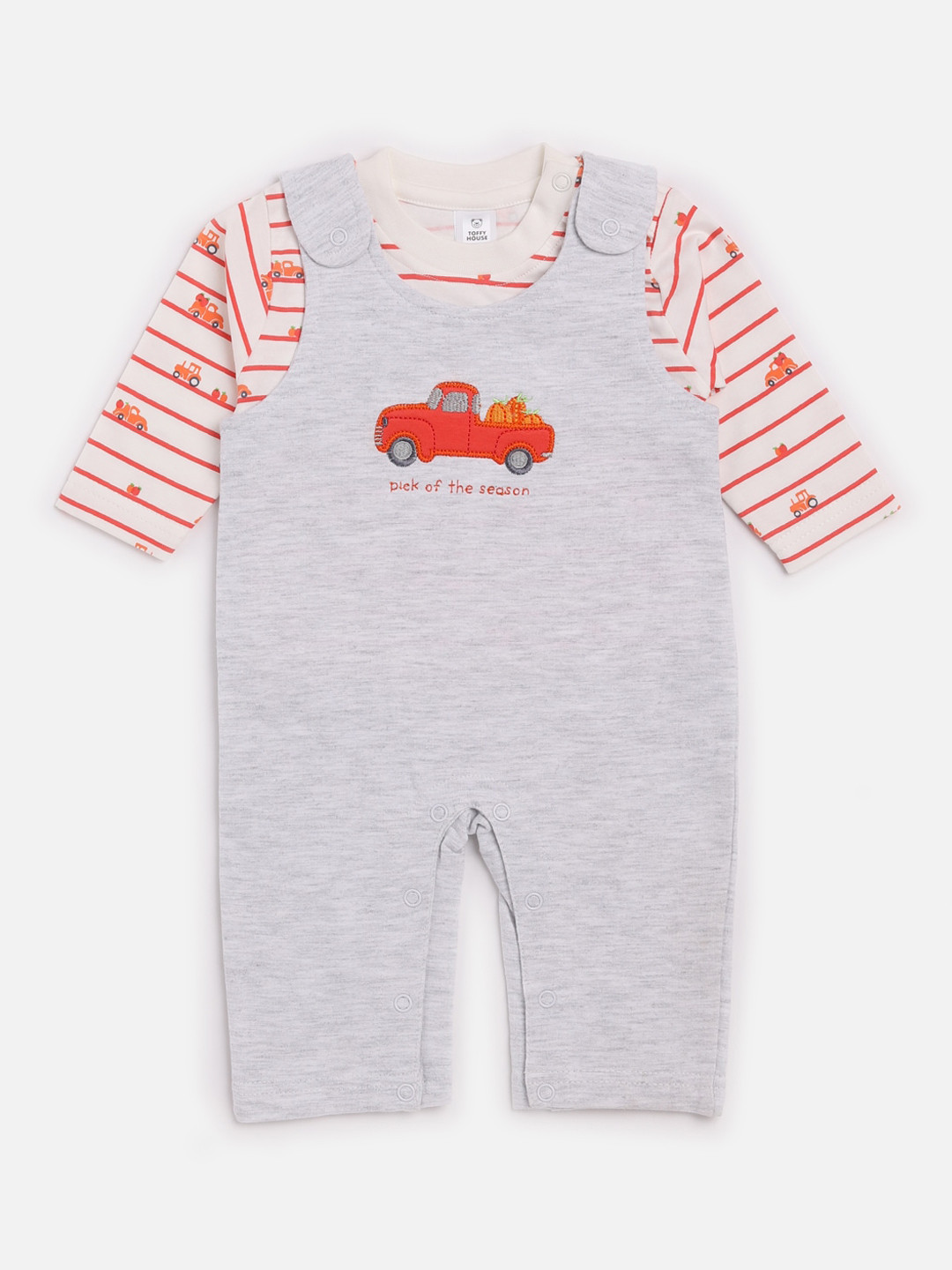 Buy TOFFY HOUSE Infant Boys Grey & White Appliqued Cotton Romper With T