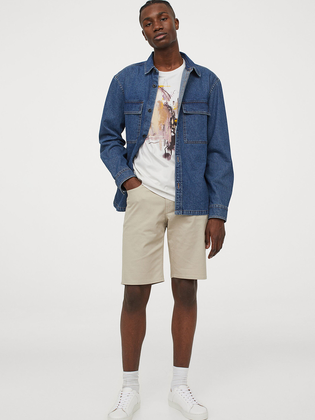 Buy H&M Men Beige Solid Slim Fit Twill Shorts Shorts for Men 13979154