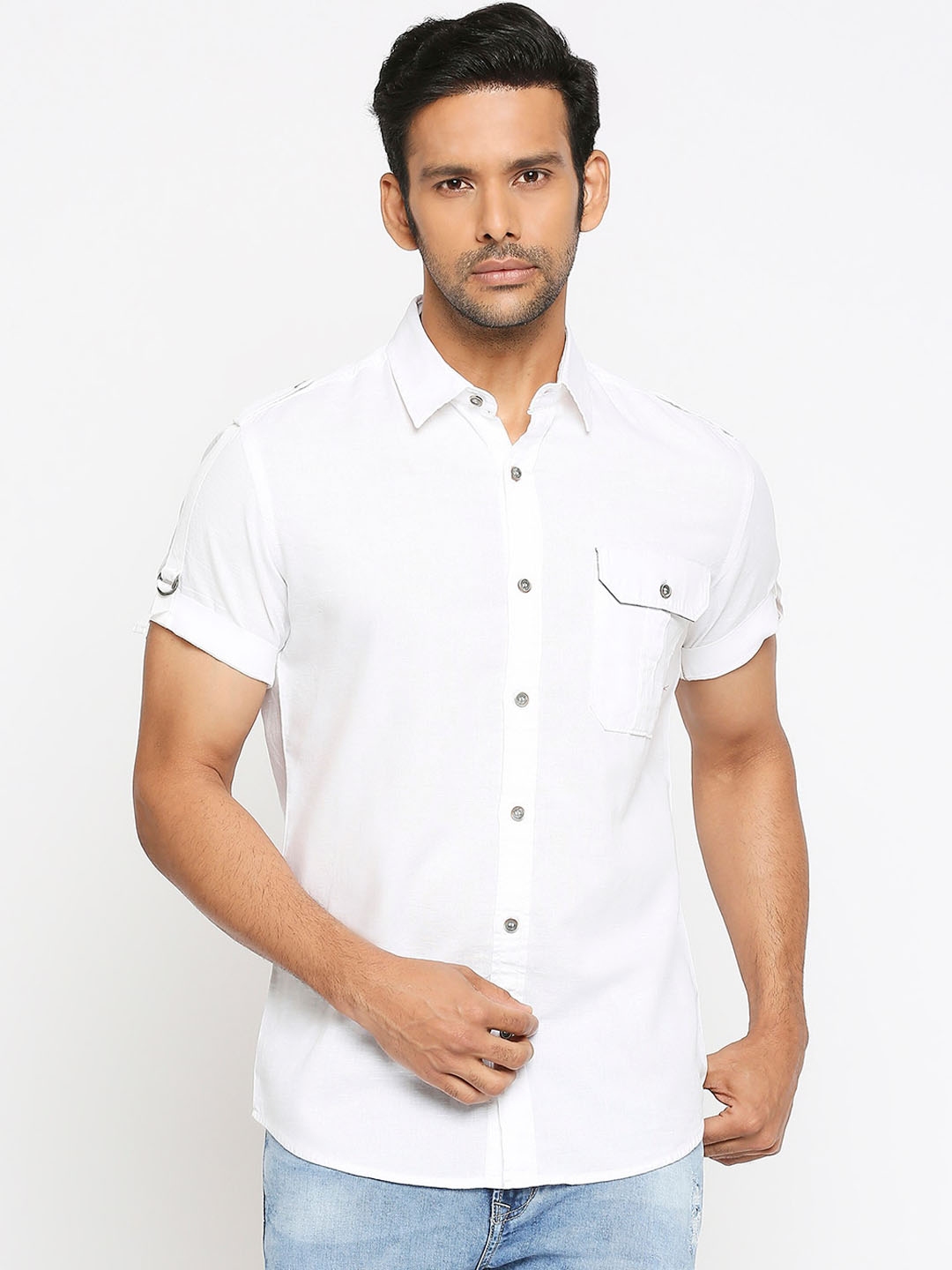 Buy Mufti Men White Slim Fit Solid Casual Shirt - Shirts for Men ...