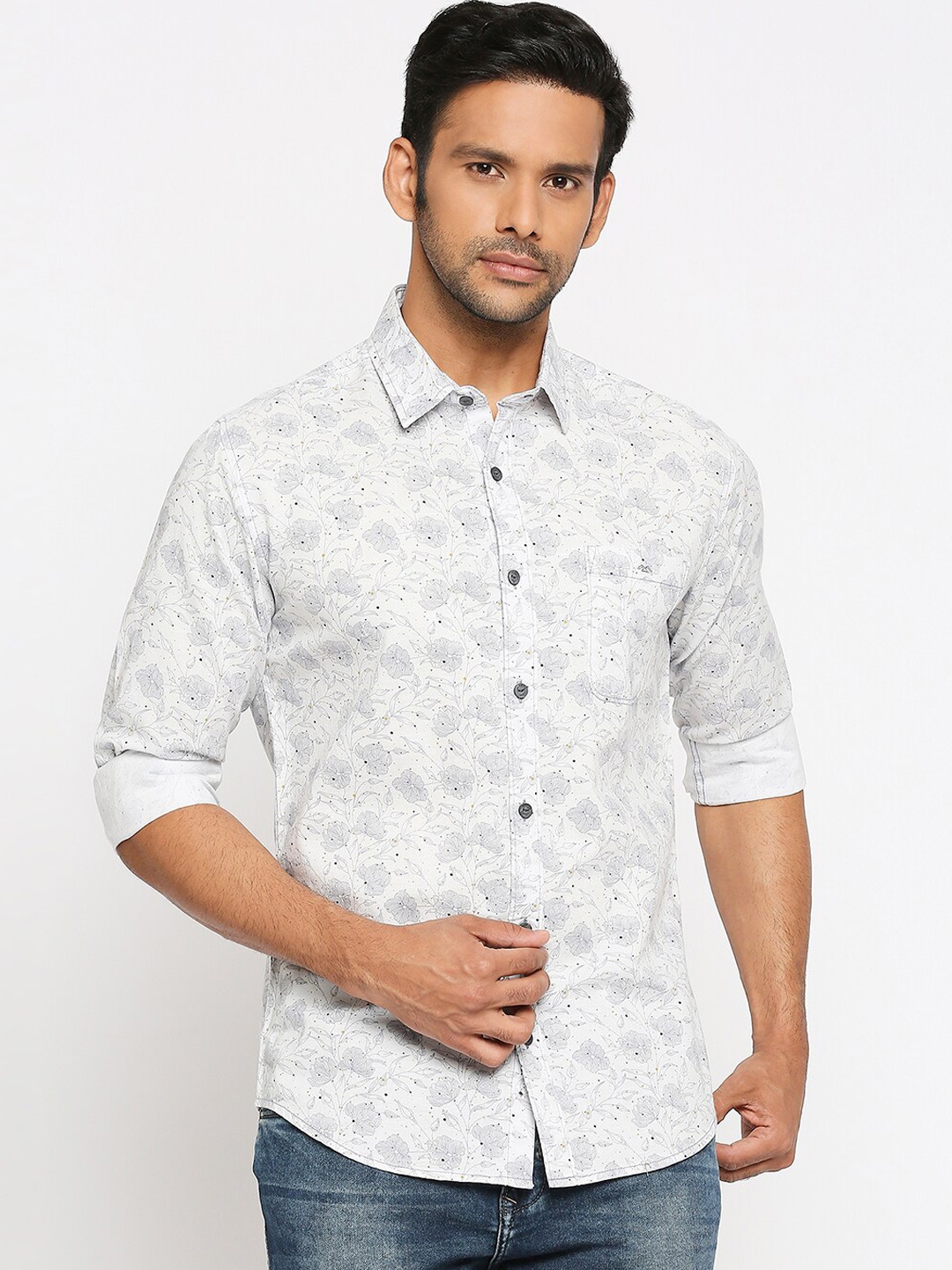 Buy Mufti Men Off White Slim Fit Printed Casual Shirt - Shirts for Men ...