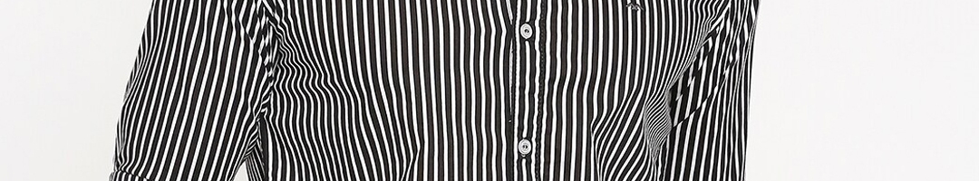 Buy Mufti Men Black Slim Fit Striped Casual Shirt - Shirts for Men ...