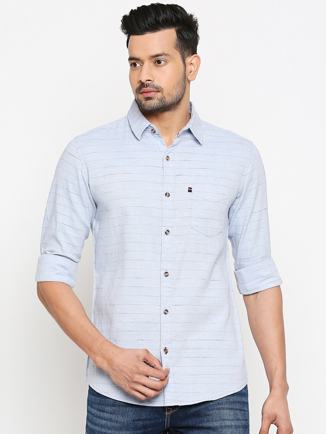 Buy Mufti Men Blue Slim Fit Self Design Casual Shirt - Shirts for Men ...