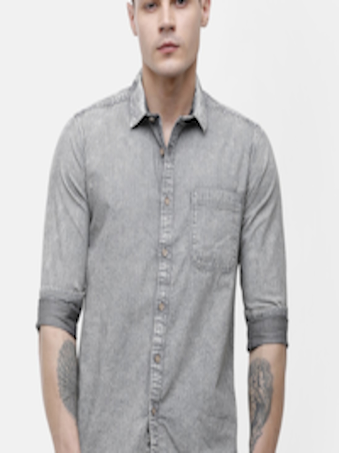 Buy Voi Jeans Men Black & Grey Slim Fit Striped Casual Shirt - Shirts ...