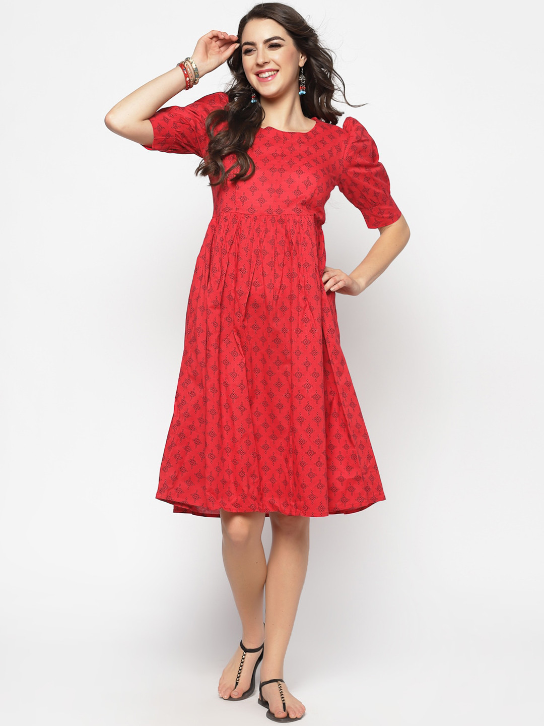 Buy Sera Women Red Printed A Line Dress Dresses for Women 13997470