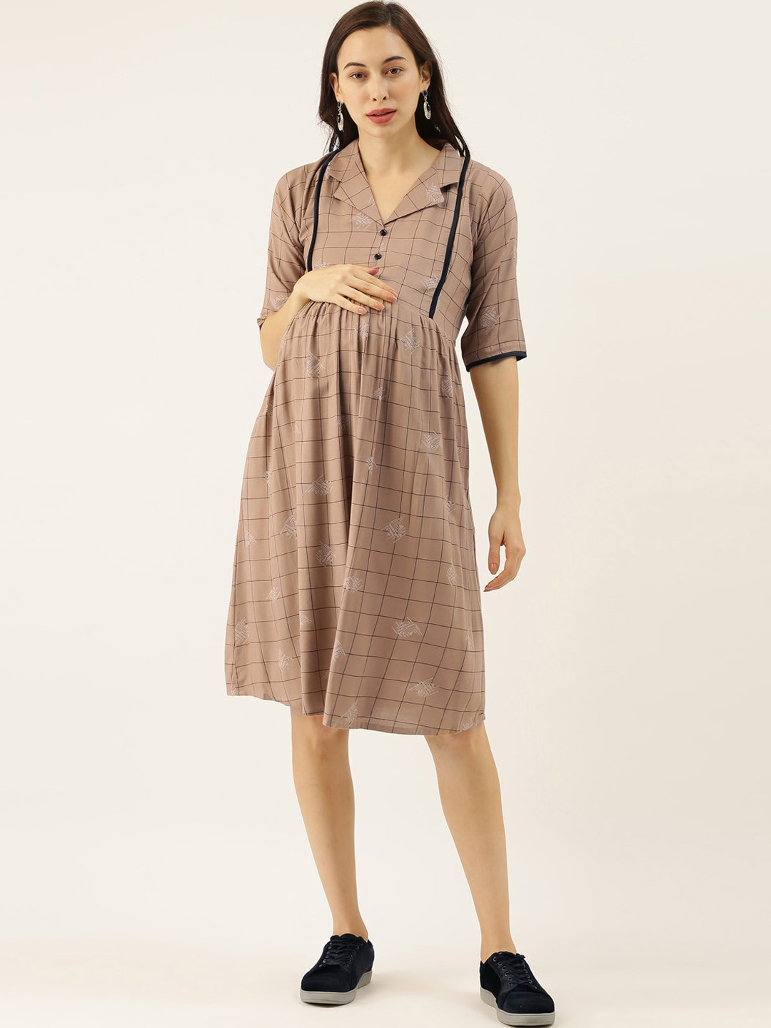 Buy GOLDSTROMS Women Brown Checked Maternity Gown Dress Dresses for