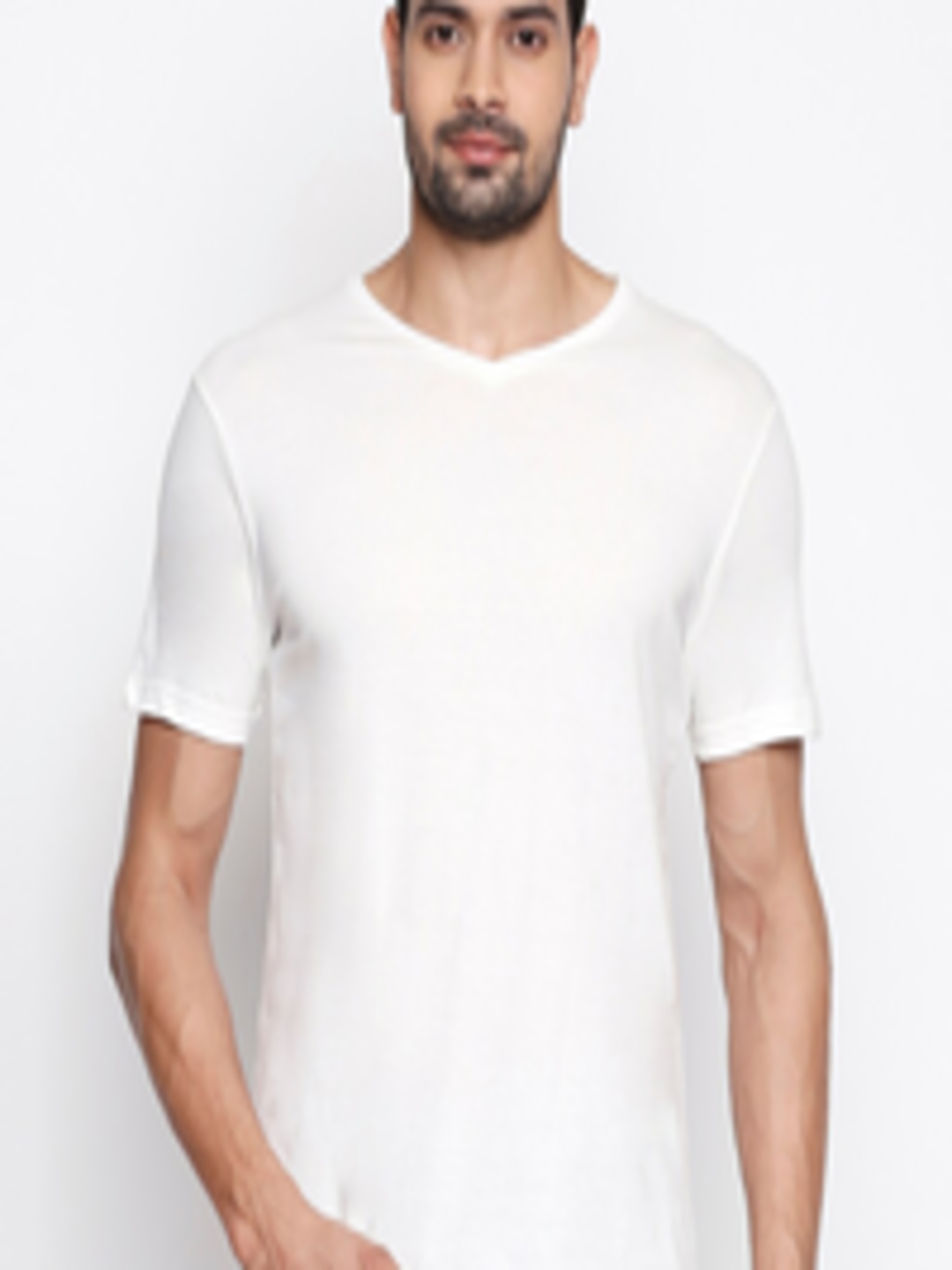 Buy People Men Off White Solid V Neck T Shirt - Tshirts for Men