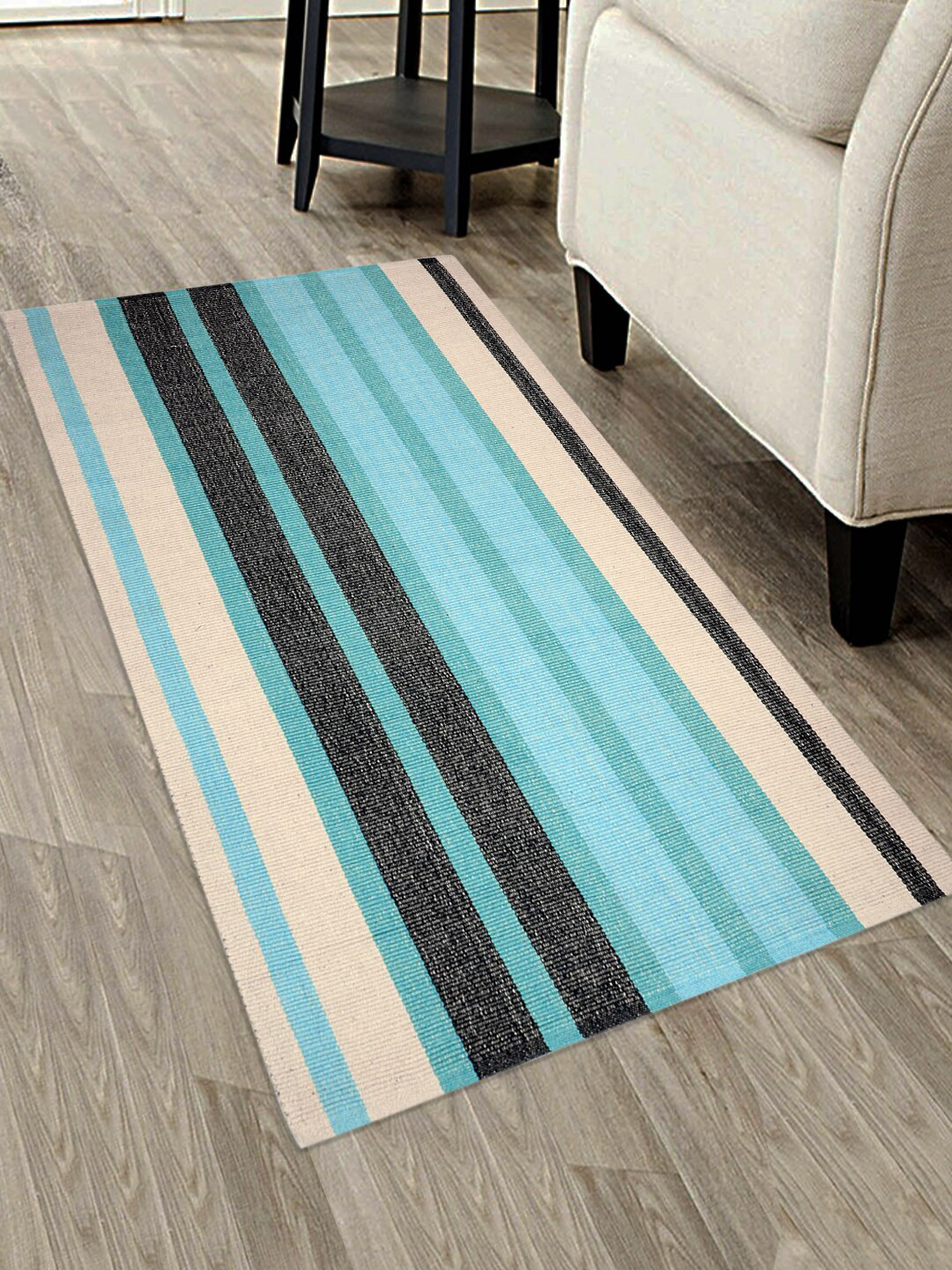 Buy Saral Home Turquoise Blue & Black Geometric Floor Mat Floor Mats