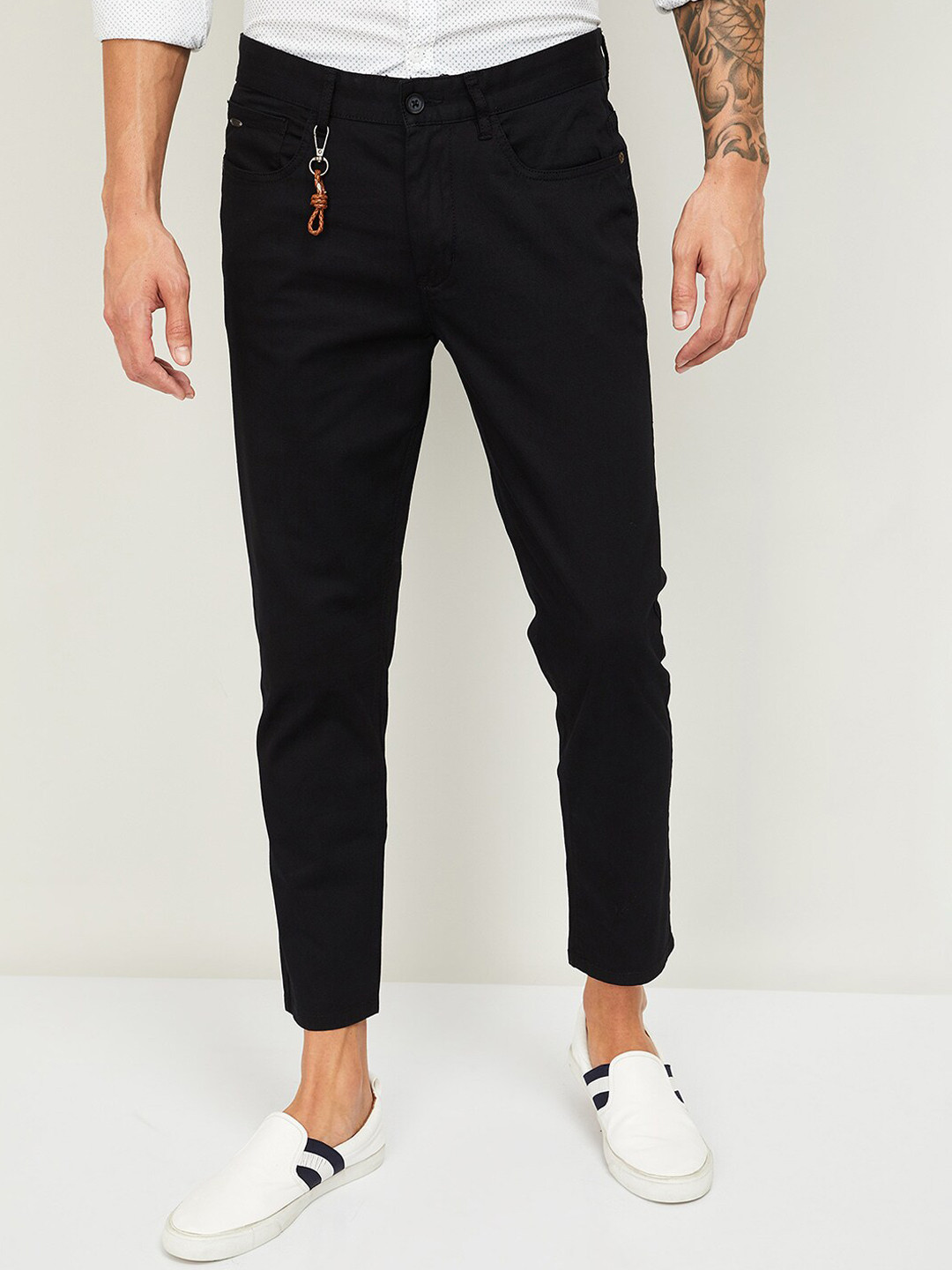Buy CODE By Lifestyle Men Black Slim Fit Solid Regular Trousers
