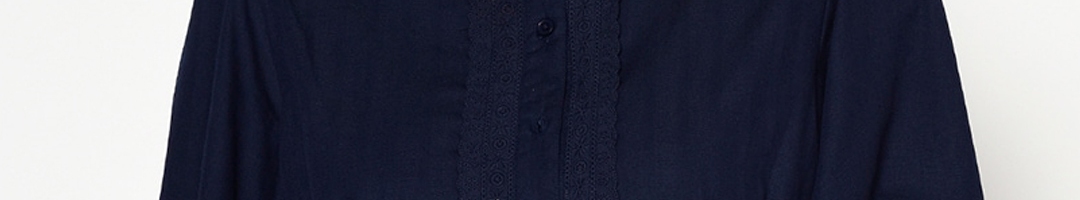 Buy Blanc9 Blue Mandarin Collar Puff Sleeves Pure Cotton Peplum Top ...