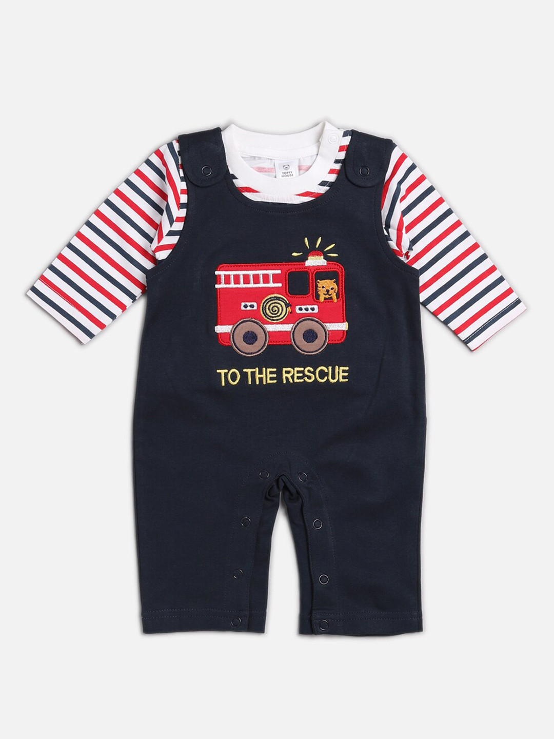 Buy TOFFY HOUSE Infants Boys Navy Blue & Red Appliqued Romper With T