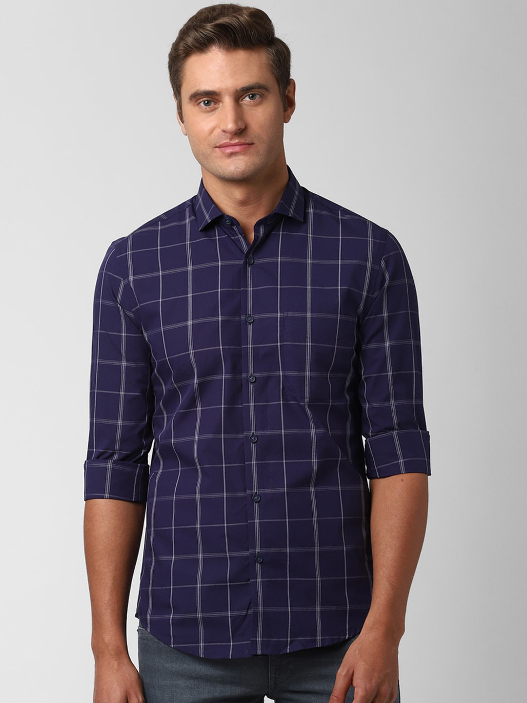 Buy Peter England Men Navy Blue Slim Fit Checked Casual Shirt Shirts