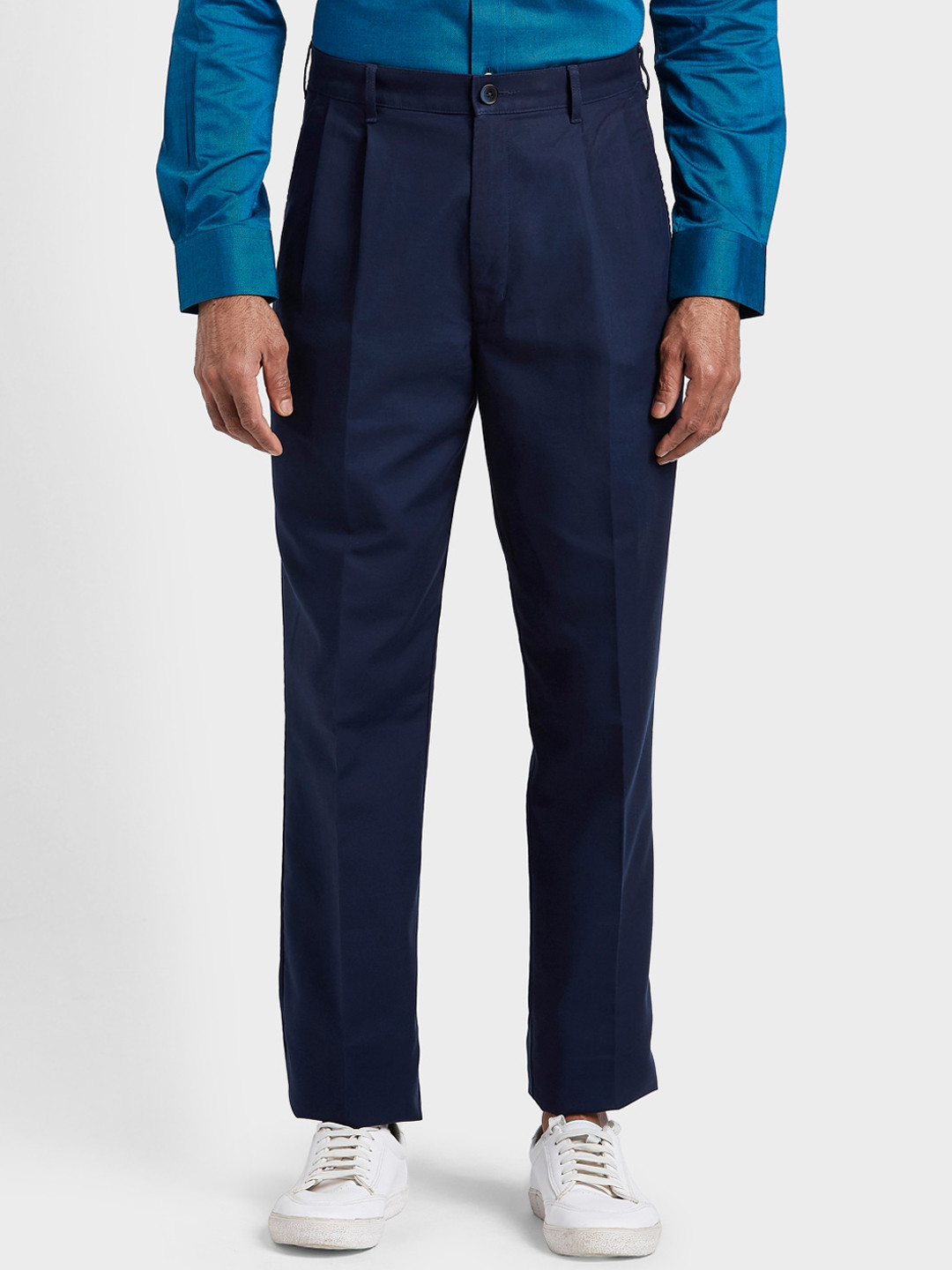 Buy ColorPlus Men Blue Regular Fit Solid Regular Trousers - Trousers ...