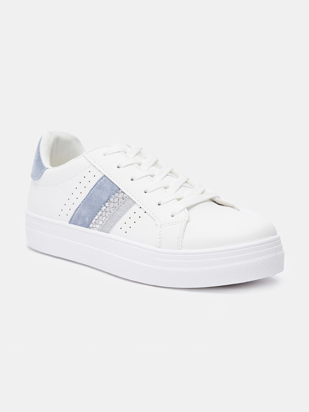 Buy Shoexpress Women White & Blue Solid Sneakers Casual Shoes for
