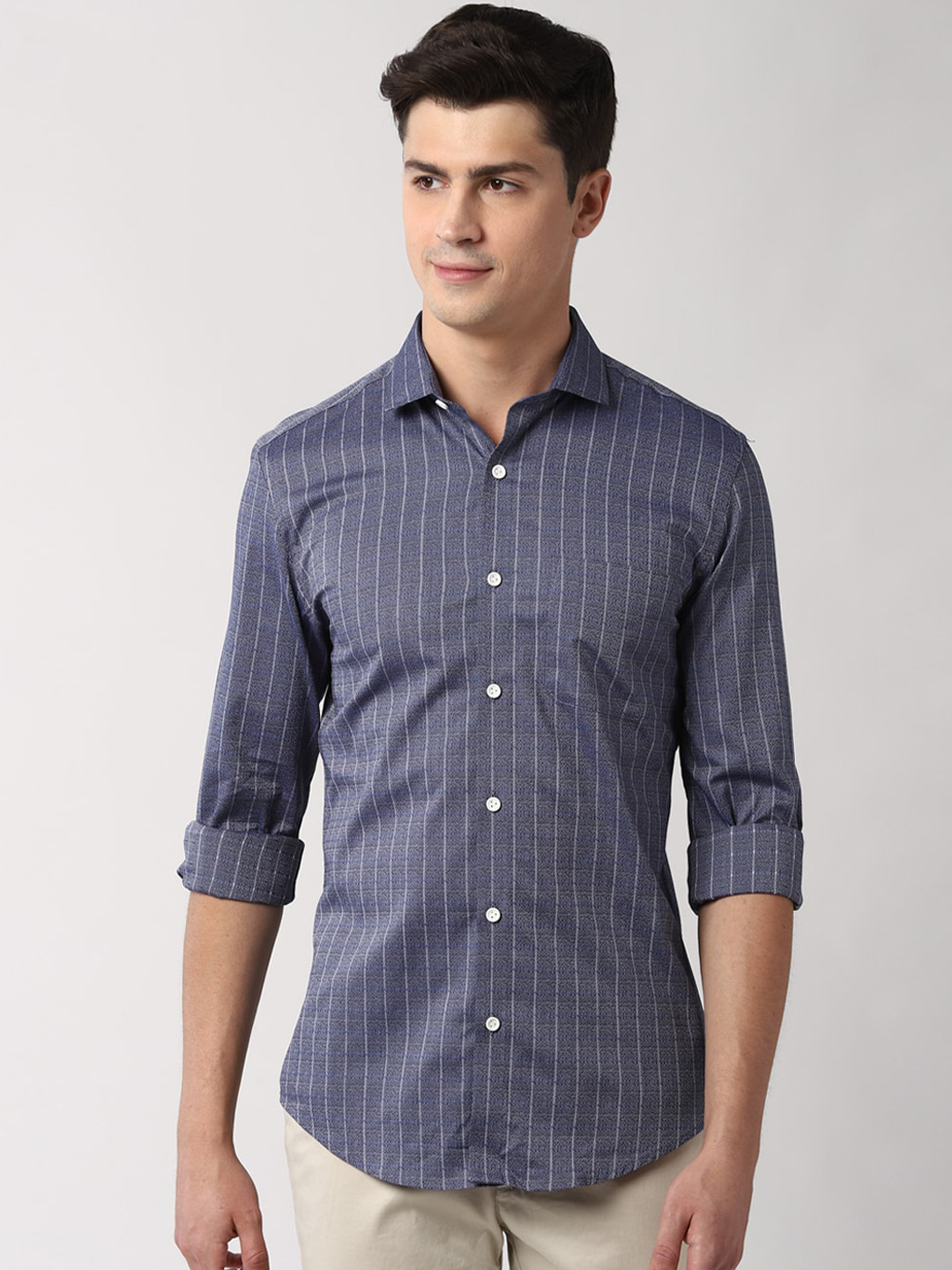 Buy Peter England Men Grey Slim Fit Striped Casual Shirt Shirts for