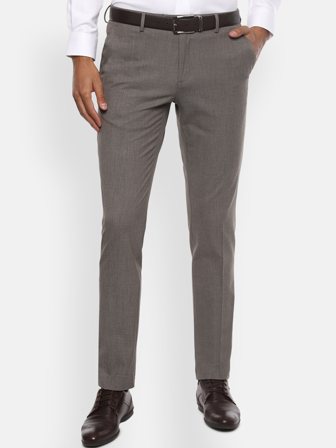 Buy Van Heusen Men Grey Slim Fit Solid Formal Trousers - Trousers for ...