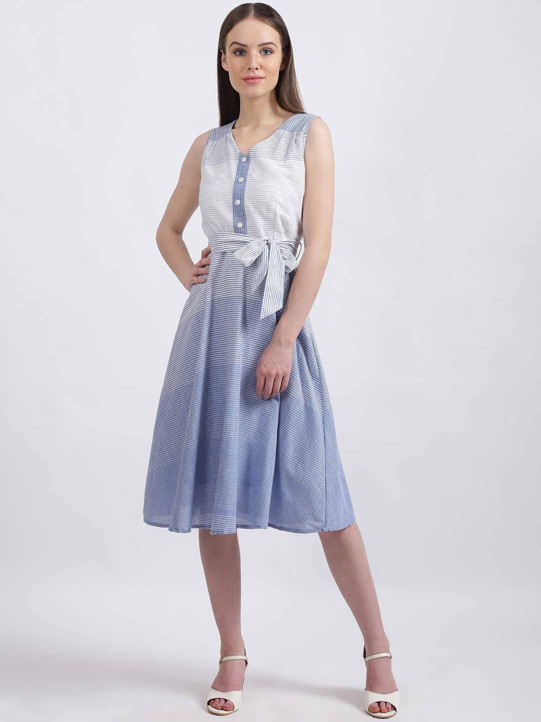 Buy Zink London Women White Striped Fit And Flare Dress Dresses For 