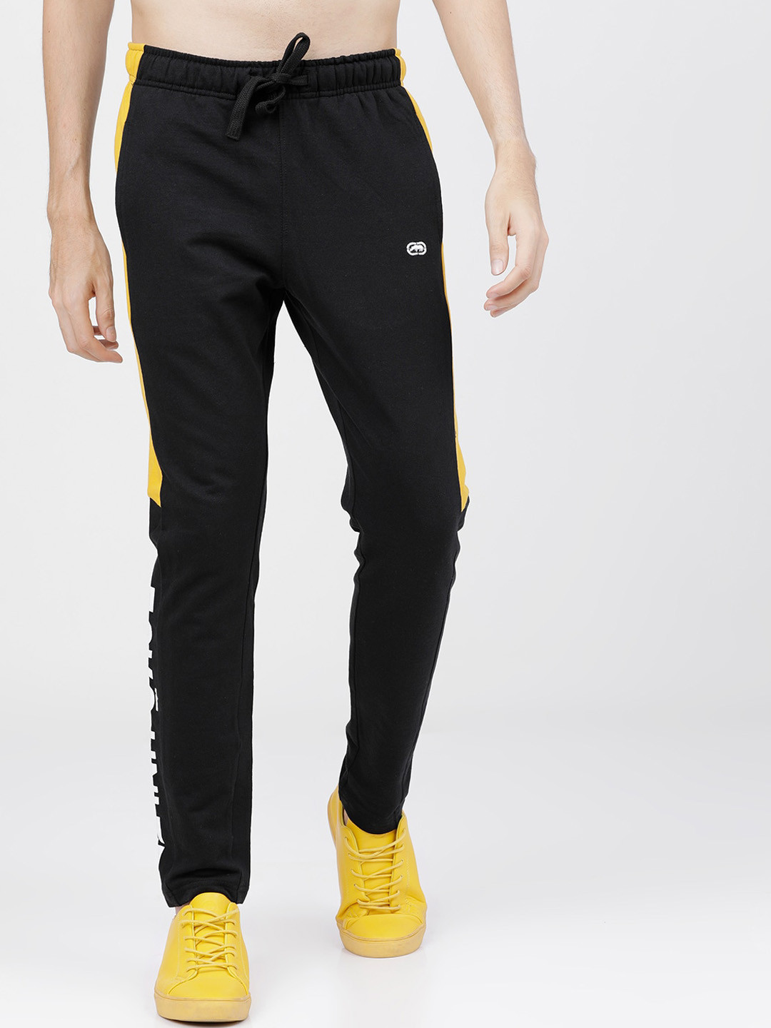 Buy Ecko Unltd Men Black & Yellow Solid Track Pants Track Pants for