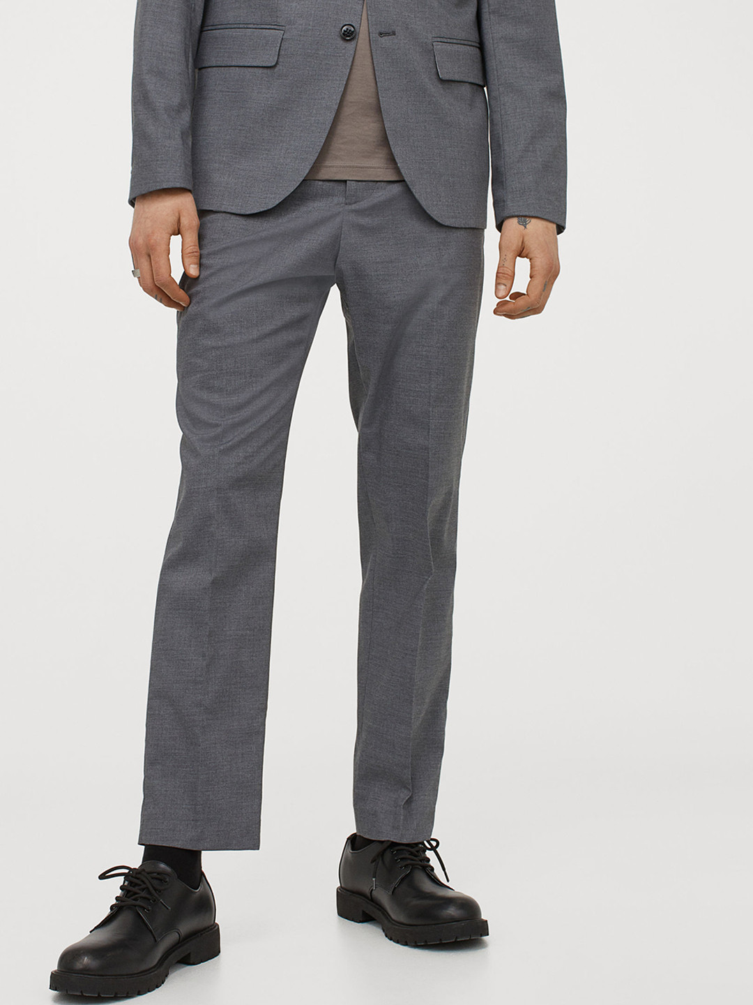 Buy H&M Men Grey Regular Fit Suit Trousers Trousers for Men 14079744