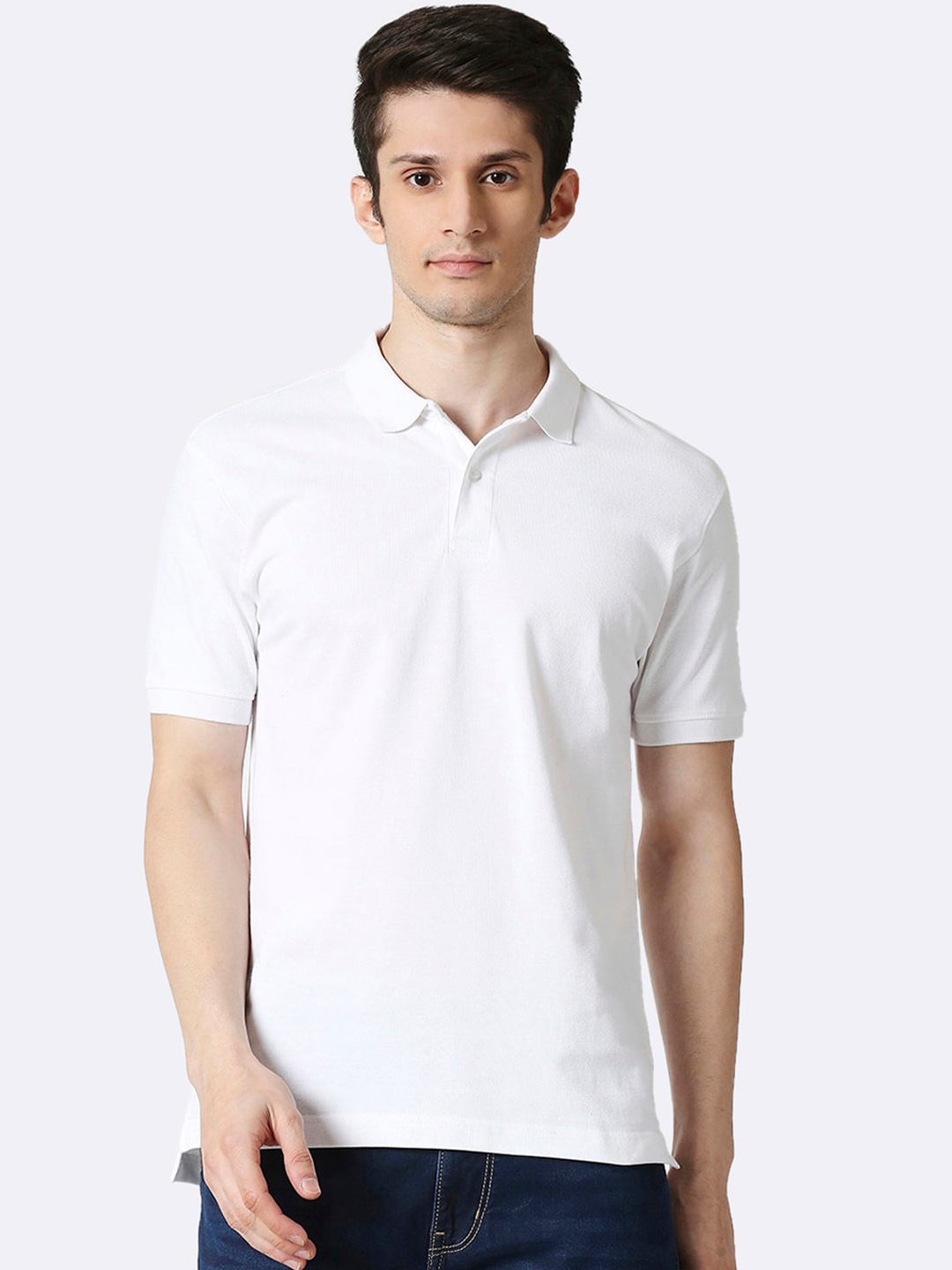 Buy Bewakoof Men White Solid Polo Collar T Shirt - Tshirts for Men ...