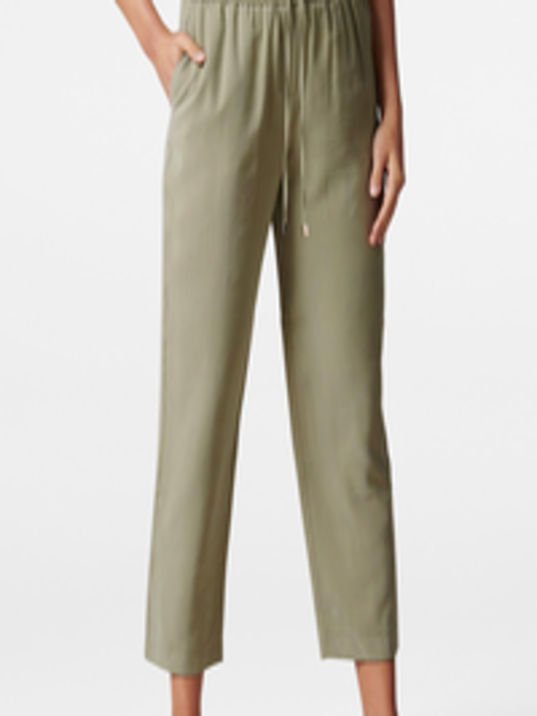 Buy Forever New Women Olive Green Straight Fit Solid Regular Trousers ...