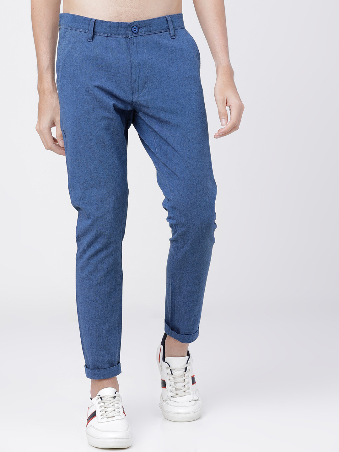 Buy HIGHLANDER Men Blue Slim Fit Solid Cotton Chinos - Trousers for Men ...