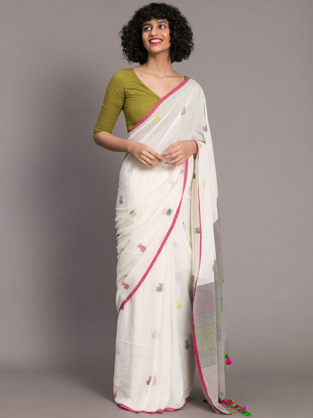 Buy Suta White Woven Design Pure Cotton Saree - Sarees for Women