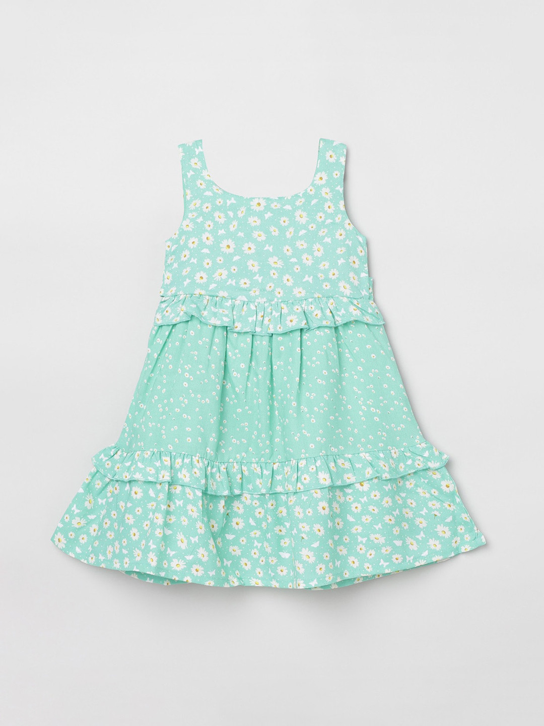 Girls Green Printed Fit And Flare Dress main image 0