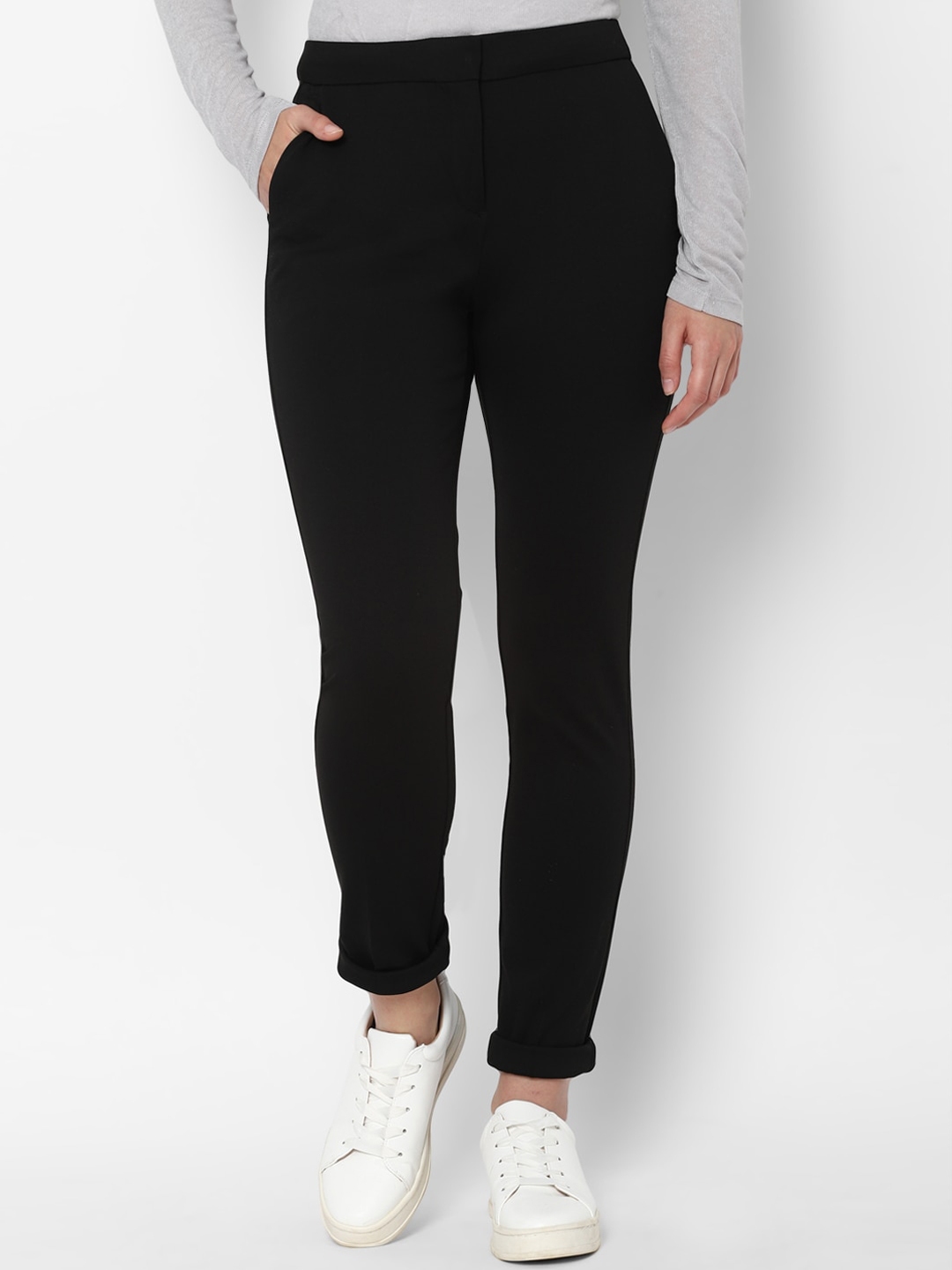 Buy Allen Solly Woman Women Black Regular Fit Solid Regular Trousers ...