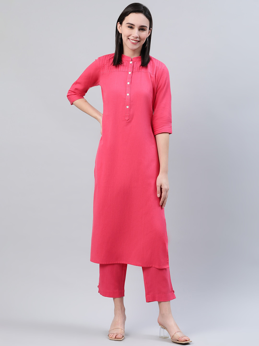 Buy Libas Women Pink Cotton Solid Straight Kurta Kurtas for Women