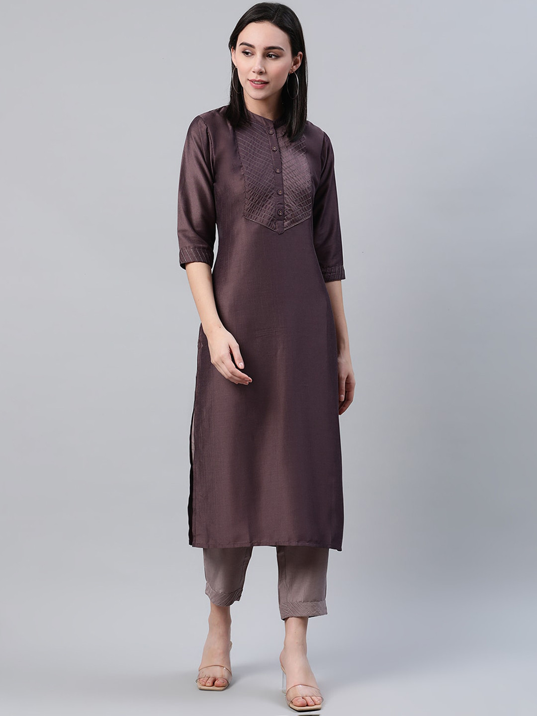 Buy Libas Women Purple Mandarin Collar Straight Kurta Kurtas for