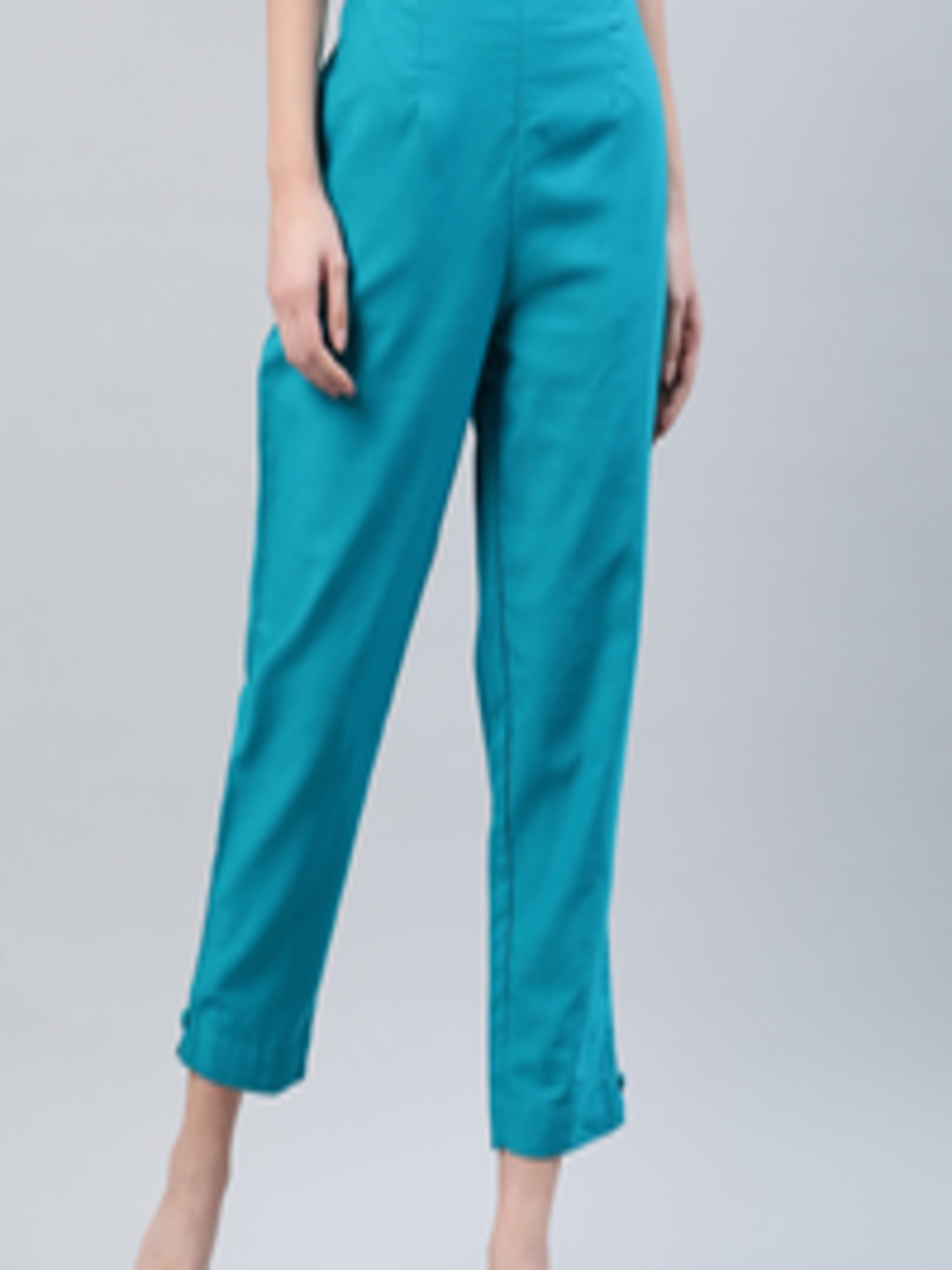 Buy Libas Women Blue Solid Cotton Trousers - Trousers for Women ...
