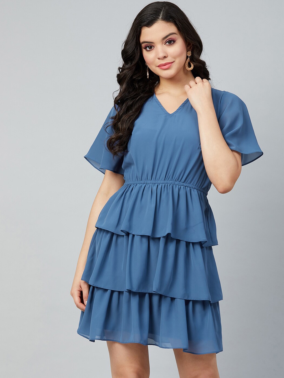 Buy Athena Women Blue Solid Fit And Flare Dress Dresses For Women 14090032 Myntra 3908